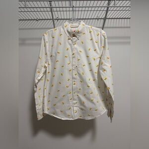 Kids White Button Down Shirt with Colorful Print Size 16